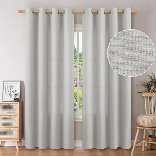 Vista 55 de BGment Cortinas de Lino Beige de 63 Pulgadas de Largo 2 Paneles - Tratamientos para Ventanas con Textura de Arpillera Filtrantes de Luz Cortinas