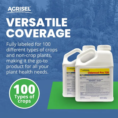 Vista 4 de Agrisel Chlorosel Pro 720, versátil control de enfermedades, fórmula resistente a la lluvia, eficaz en más de 100 cultivos, ideal