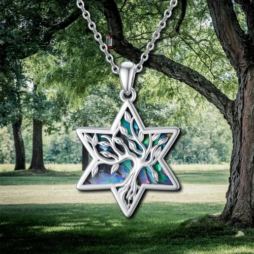 Vista 85 de ONEFINITY Collar de plata de ley 925 con diseño de árbol de la vida con colgante de nudo celta de concha de abulón para mujer