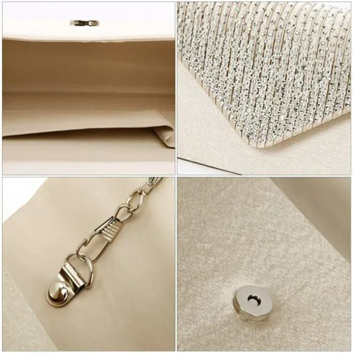 Vista 5 de Bolso de mano para mujer, con diamantes de imitación de satén esmerilado para boda