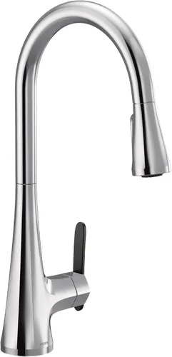 Vista 15 de Moen Sinema grifo de cocina desplegable de acero inoxidable con aumento de potencia y sistema retráctil, llave de cocina moderna de arco alto, fácil