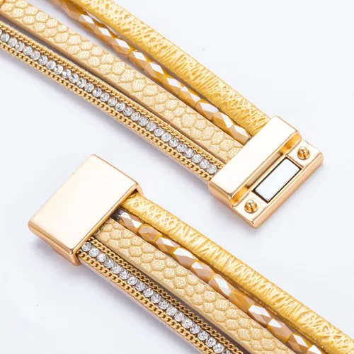 Vista 186 de FANCY SHINY - Pulsera de cuero estilo bohemio, pulsera de cuentas de cristal con cierre magnético, regalos de joyería para mujer