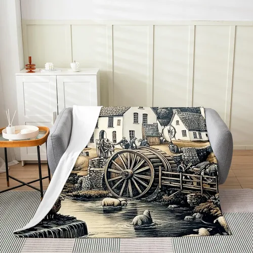 Vista 11 de Erosebridal Manta de tren vintage de 40 x 50 pulgadas, manta de franela con locomotora de tren campestre para niños, adolescentes y adultos, manta