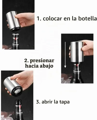 Vista 2 de Wekioger Abrebotellas de cerveza de acero inoxidable de 4 piezas con tapa magnética