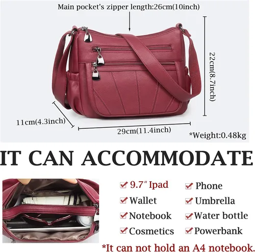 Vista 3 de Bolso cruzado para mujer, bolso de hombro suave de piel sintética, bolso mediano y espacioso, bolso de mano de moda con asa superior