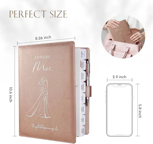 Vista 6 de AW BRIDAL Future Mrs Libro Planificador de Bodas y Organizador Juego de Regalo, Planificadores de Boda de Destino Personalizados, Regalo de Oro rosa