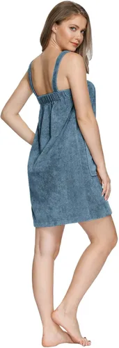 Vista 4 de Zexxxy Vestido de toalla para bañoducha para mujer con correas cierre ajustable, ligero, hasta la rodilla, tallas S-XXXL