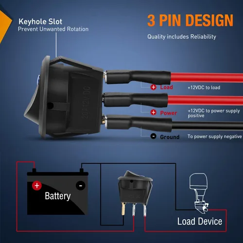 Vista 3 de Nilight Interruptor de palanca basculante de 12 piezas, 3 pines 12V 20A con cable, luz LED redonda, interruptores de encendido y apagado SPST