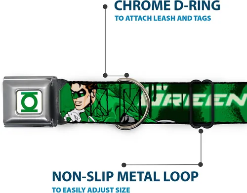 Vista 5 de Buckle-Down Collar de perro con hebilla de cinturón de seguridad, verde linterna verde brillante con texto, 1 pulgada de ancho, se adapta a cuello