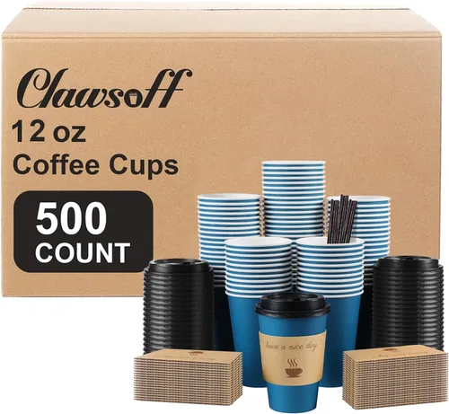 Vista 11 de Clawsoff - Paquete de 100 tazas de café de papel desechables de 16 onzas Azul marino-100Pack