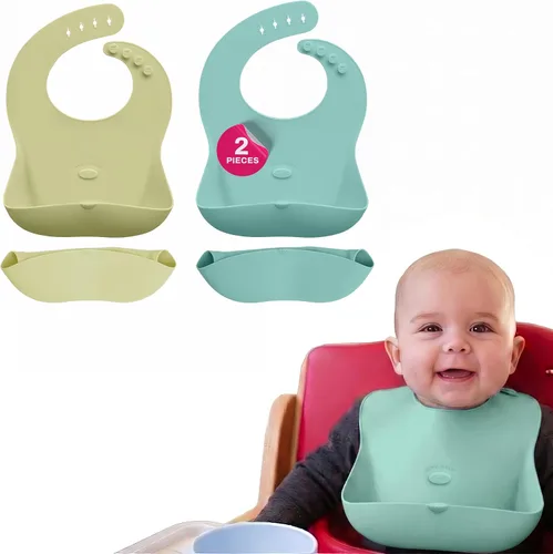 Vista 16 de Abiie Ruby Wrapp - Baberos de silicona para bebés con bolsillo frontal, babero impermeable, resistente a las manchas, baberos de silicona para niños