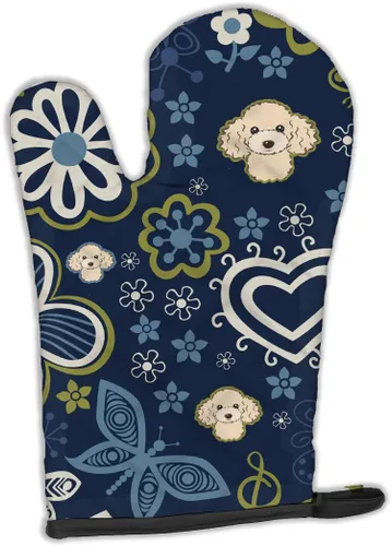 Vista 101 de Caroline's Treasures BB5095OVMT - Manopla de horno con diseño de flores azules afganas, resistente al calor, grueso para sartenes calientes y horno