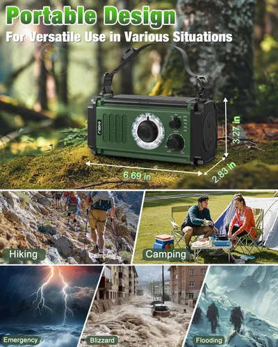 Vista 7 de Radio de emergencia 10000mAh/37000mWh, radio solar, radio de manivela, radio meteorológica NOAA AM FM, 4 métodos de carga, batería de polímero