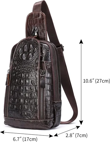 Vista 6 de QAZWSXE Bolso cruzado de cuero para hombre, bolso bandolera de hombro, bolsas casuales para el pecho, para viajes, senderismo, mochilas, 11 - café