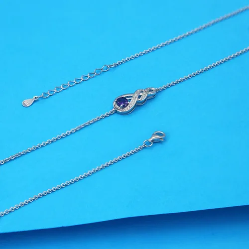 Vista 4 de LOCIBLO Pulseras de piedra natal para mujeres y niñas, plata de ley 925, oro blanco, colgante de infinito, regalo de aniversario, cumpleaños