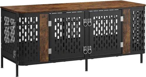 Vista 8 de ONBRILL Mueble de jaula para perros de 63 pulgadas para 1 o 2 perros, jaula doble grande para perros con divisor extraíble, jaula de madera