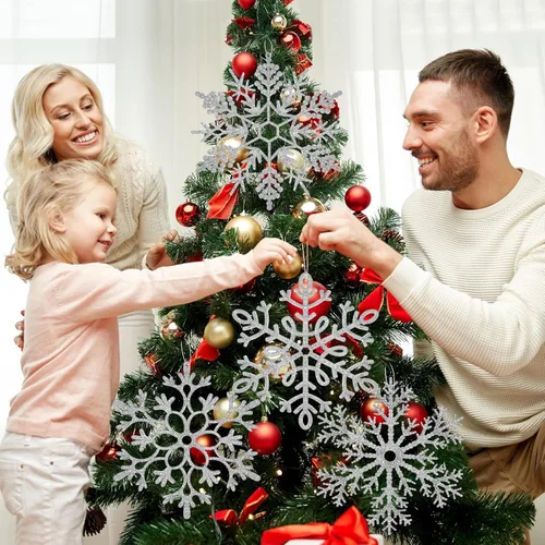 Vista 5 de Adorno de copos de nieve grandes de AORZIT de 12 pulgadas, adornos de Navidad de gran tamaño con purpurina, decoraciones gigantes de copos de nieve