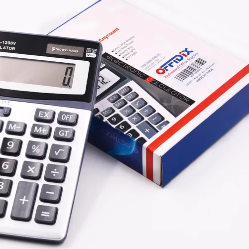 Vista 7 de OFFIDIX Calculadora electrónica de pantalla LCD de doble potencia de llave Negro