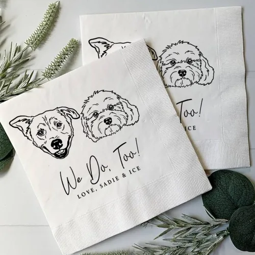 Vista 2 de Servilletas de boda con ilustraciones de perros de lujo, servilletas de boda personalizadas, servilleta de bar de cóctel para recepción, despedida