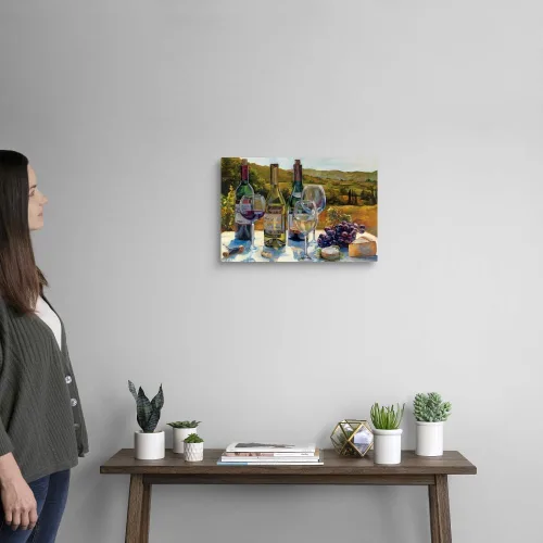 Vista 2 de Una impresión artística en lienzo de cata de vinos, obras de arte de vino