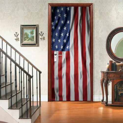 Vista 2 de Calcomanías para puerta, murales para despegar y pegar, bandera de Estados Unidos, calcomanías para puerta, autoadhesivas, extraíbles, de PVC