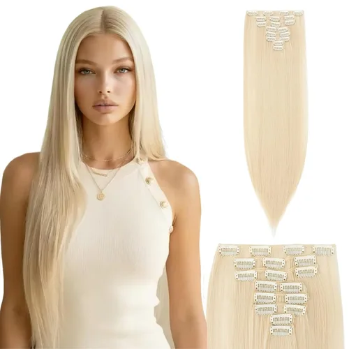 Vista 16 de S-noilite 8 piezas de extensiones de cabello largo con clip para mujer, extensiones de cabello sintético de doble trama, 18 pulgadas, #12H24 Honey