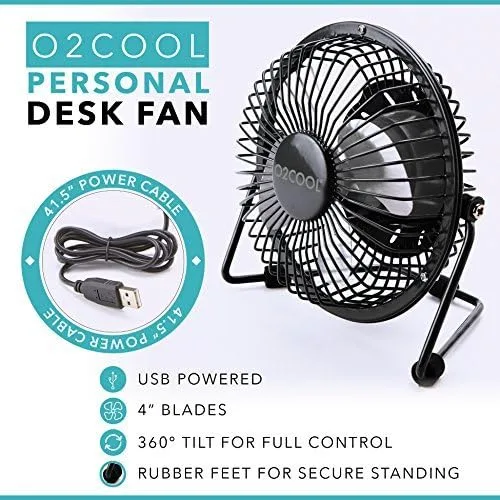 Vista 2 de O2COOL 4" USB Ventilador de mesa ventilador de refrigeración – Mesa portable mini – plugs en computadora personal – 360 ° inclinación ajustable