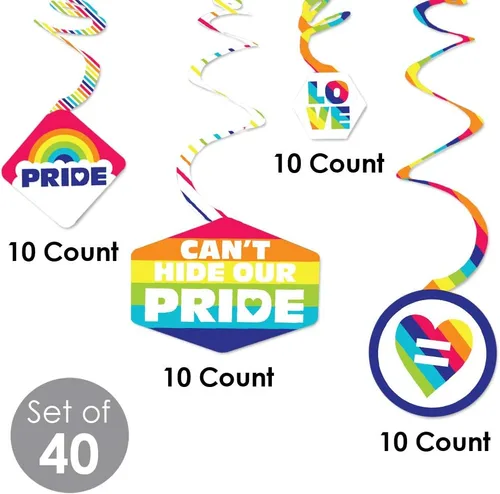 Vista 5 de Big Dot of Happiness Love is Love - Decoración colgante de fiesta de arco iris del orgullo - Remolinos de decoración de fiesta - Juego de 40