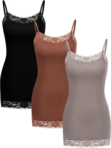 Vista 10 de 3 piezas de camisolas largas para mujer con encaje, camisetas sin mangas con cuello, camisolas ajustables con tirantes de espagueti y ribete de 12