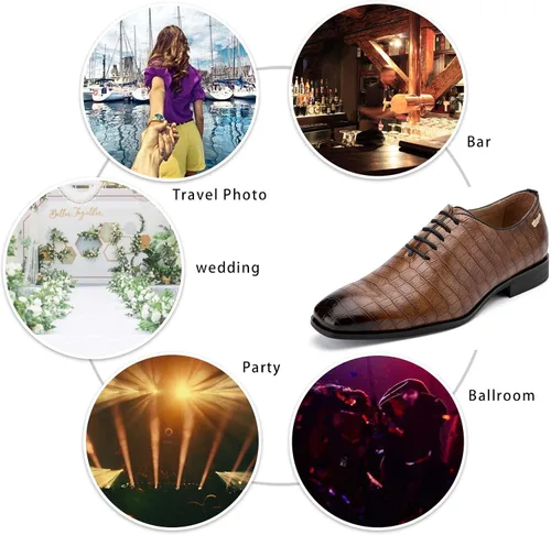 Vista 6 de Meijiana Zapatos formales Oxfords para hombre, zapatos casuales de negocios con cordones, zapatos de vestir de moda para hombres