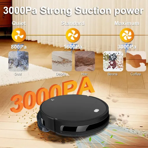Vista 2 de Robot aspirador y trapeador superfino 2 en 1, aspiradora robótica de hasta 4500 Pa de succión con horario de limpieza silenciosa súper control