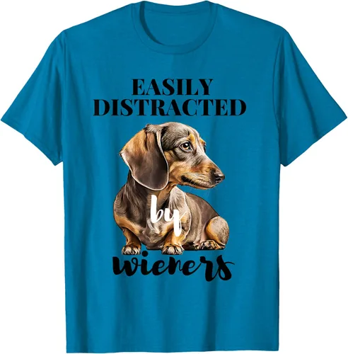 Vista 8 de Easy Distracted By Wieners Dachshund - Camiseta divertida para perro Weiner, Azul