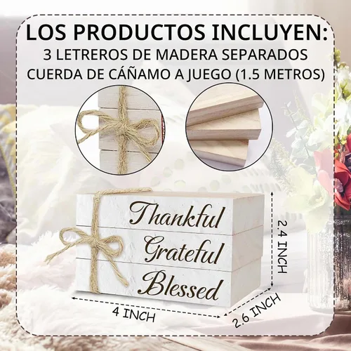 Vista 2 de Libros decorativos para decoración del hogar, pila de libros de madera para decoración de mesa, libros de agradecimiento y gratitud bendecidos