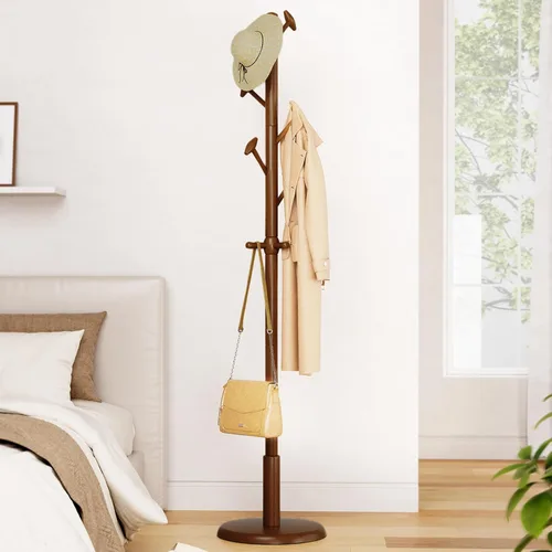 Vista 11 de Taitiy Perchero de madera maciza independiente con 10 ganchos para dormitorio, sala de estar, entrada, soporte resistente para sombreros, abrigos