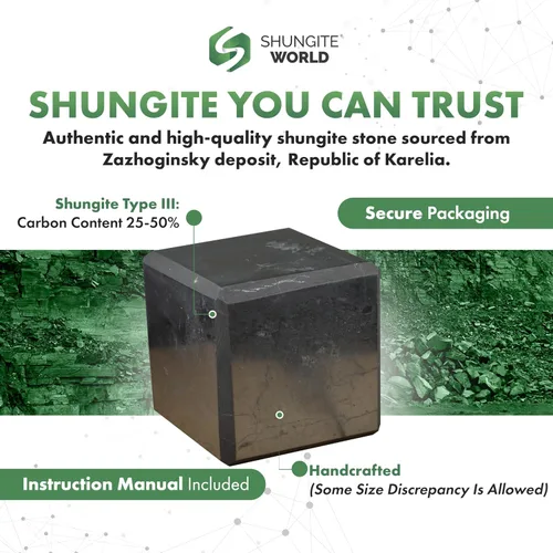 Vista 8 de Shungite World Cubo de shungite auténtico pulido de 1.18 pulgadas / 1.18 pulgadas, cristal curativo natural, cubo negro real, protección