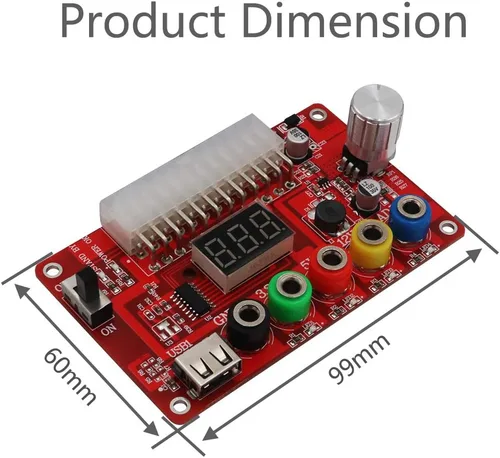 Vista 5 de Nueva versión ATX Fuente de alimentación Breakout Board y kit de estuche acrílico con perilla de voltaje ajustable ADJ, soporta 3.3V, 5V, 12V