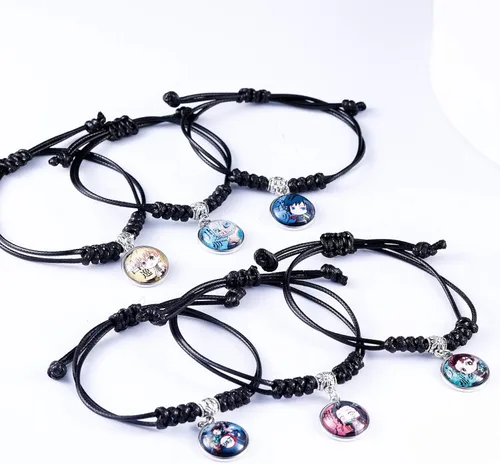 Vista 3 de 6 pulseras de piel trenzada de anime, joyería de cristal, regalo de piedras preciosas