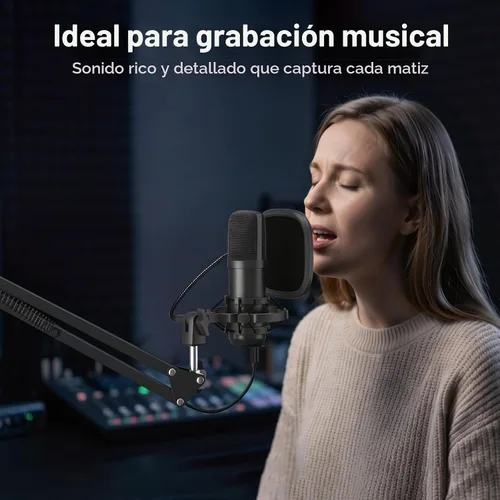 Vista 8 de TONOR Micrófono de PC con kit de brazo Boom para podcast, micrófono de condensador para computadora, recogida cardioide, micrófono USB con soporte