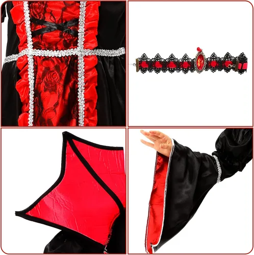 Vista 3 de Disfraz de vampiro real para niñas, vestido victoriano de reina vampiro, noble reina medieval, vestido de Halloween para fiesta de disfraces