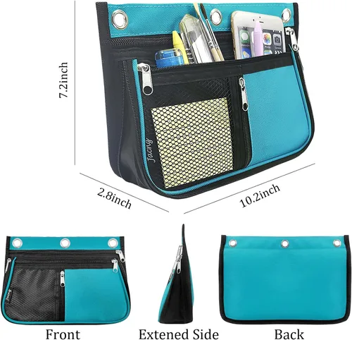 Vista 2 de Estuche de gran capacidad para carpeta de 3 anillas, bolsas expandibles con cremallera, 3 compartimentos para organizadores de oficina (azul)