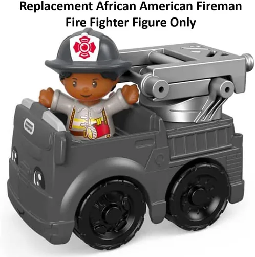 Vista 2 de Pieza de repuesto para Fisher-Price Little People to The Rescue Fire Truck Playset – GGT34 ~ Figura de bombero afroamericano de repuesto ~ Funciona