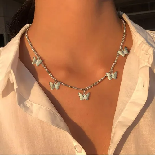 Vista 3 de FANZE Collares de tenis para mujer, gargantilla de circonita cúbica con diseño de mariposa y ojos malvados, regalo de joyería brillante