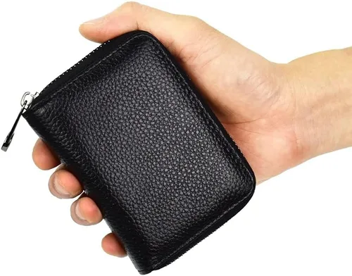 Vista 5 de Tarjetero para mujeres y hombres RFID pequeñas carteras para tarjetas de crédito, organizador de dinero, Negro, 20 ranuras, Minimalista