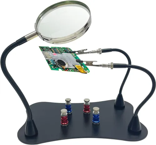Vista 2 de Sutekus Manos de ayuda para soldar soporte para placa de circuito PCB con lupa de 2.5X para reparación electrónica, joyería, manualidades