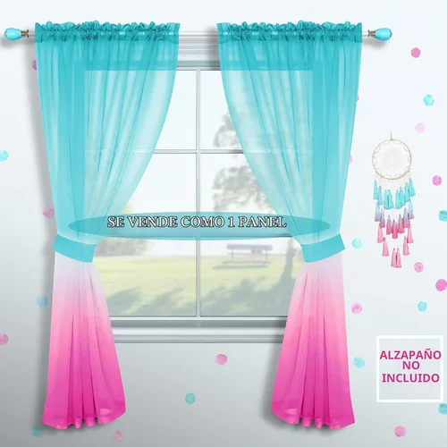 Vista 2 de Cortinas rosas y verdes para decoración de dormitorio de sirena, juego de 1 panel transparente, con bolsillo para barra, cortinas de sirena Verde
