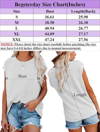 Vista 5 de Begeterday Camisetas básicas de cuello redondo para mujer camisetas casuales de verano con bolsillos camisetas sueltas