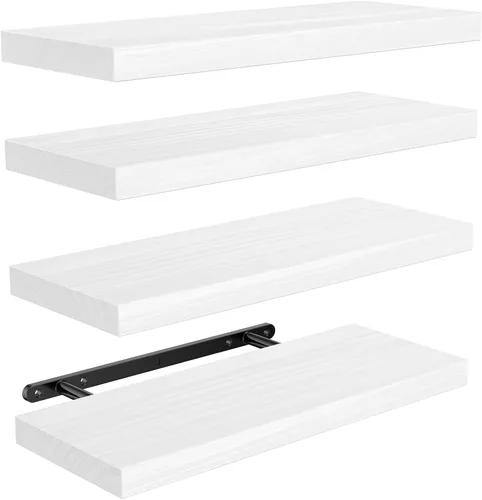Vista 10 de AMADA HOMEFURNISHING Estantes flotantes, estantes de pared de madera de paulownia para baño/sala de estar/dormitorio/cocina/oficina en casa, estante