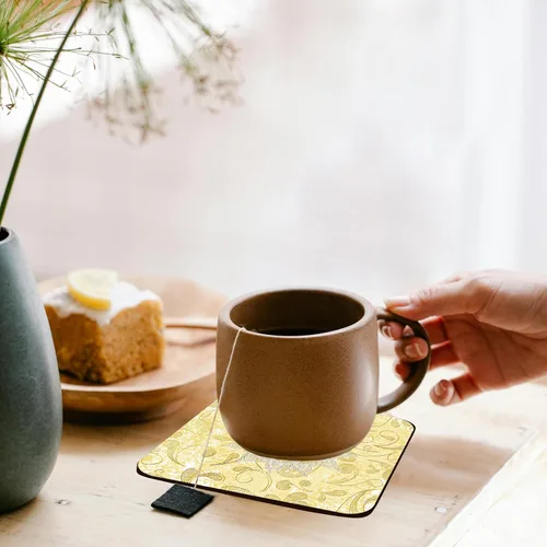 Vista 3 de 3dRose Image of Cameo in Gold, Yellow Lace Flora Design Set of 4 Coasters - Cork