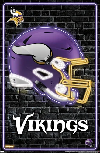 Vista 12 de Trends International NFL Minnesota Vikings - Póster de pared con casco neón 23, 22.4 pulgadas de largo x 14.7 pulgadas, versión enmarcada en madera
