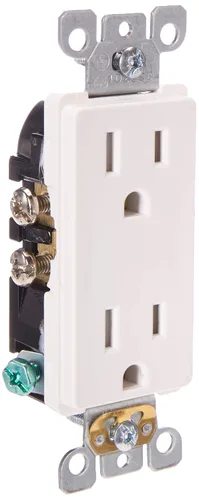 Vista 3 de Leviton Receptáculo dúplex Decora de 15 amperios y 125 voltios, resistente a manipulaciones, hoja recta, conexión a tierra, T5325-SI, marfil